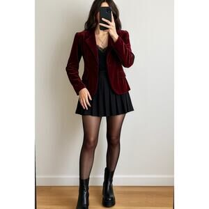 Vintage Burgundy Velvet Blazer Jacket Puff Sleeve Glam Goth Academia Size 12